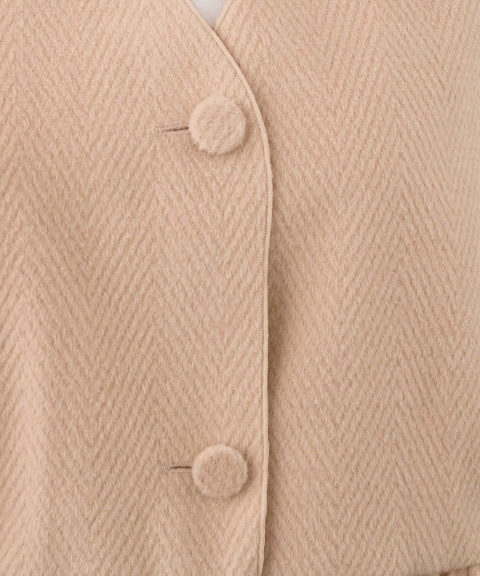 手洗い可/長袖/アウター/ジャケット/フレア/ペプラム/ノーカラー/Vネック/大人可愛い