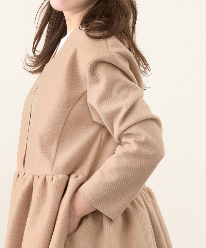 手洗い可/長袖/アウター/ジャケット/フレア/ペプラム/ノーカラー/Vネック/大人可愛い