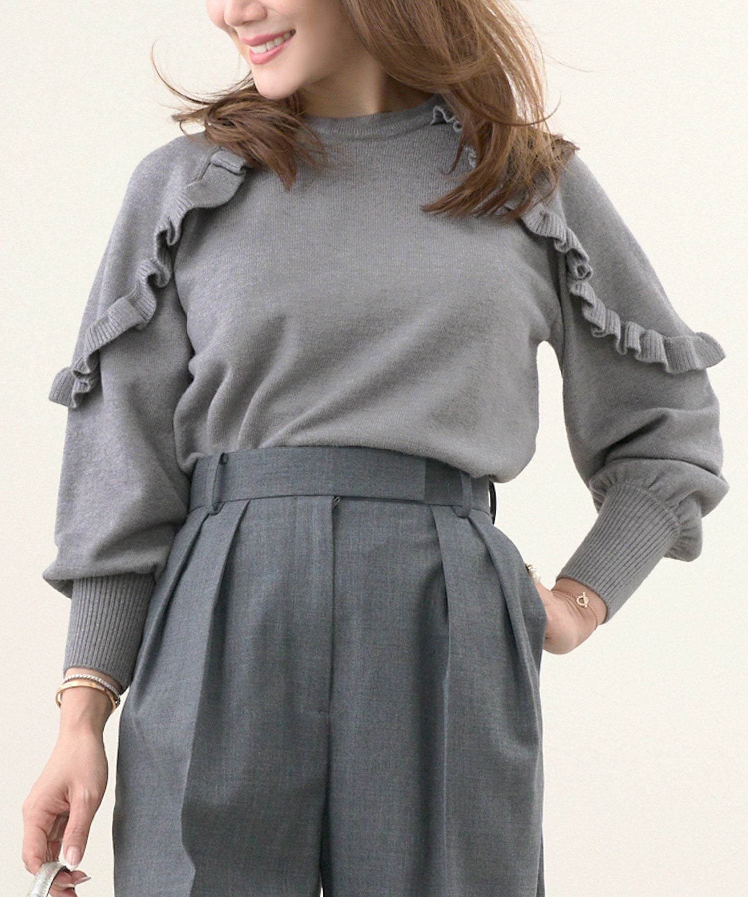 肩フリル ニット プルオーバー Liala×PG 全3色｜lpg441-1825【1