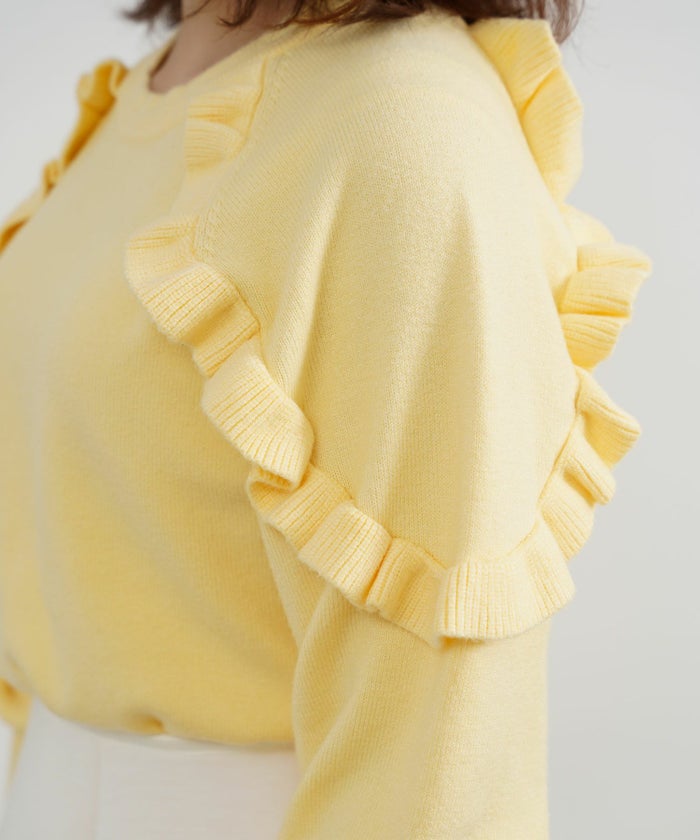 手洗い可/トップス/ニット/フリル/ショルダー/お洒落/可愛い/大人/上品<br>