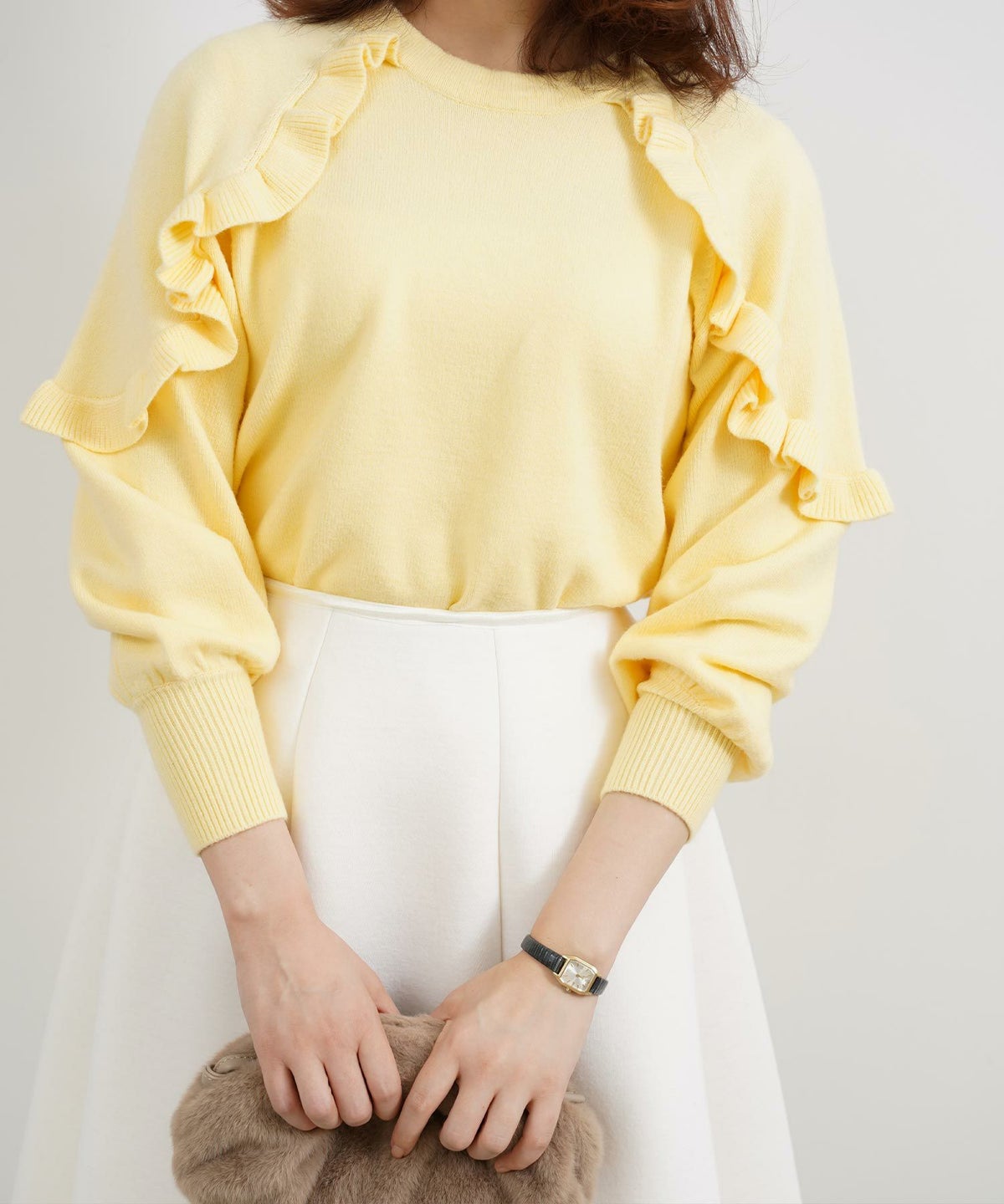 手洗い可/トップス/ニット/フリル/ショルダー/お洒落/可愛い/大人/上品<br>