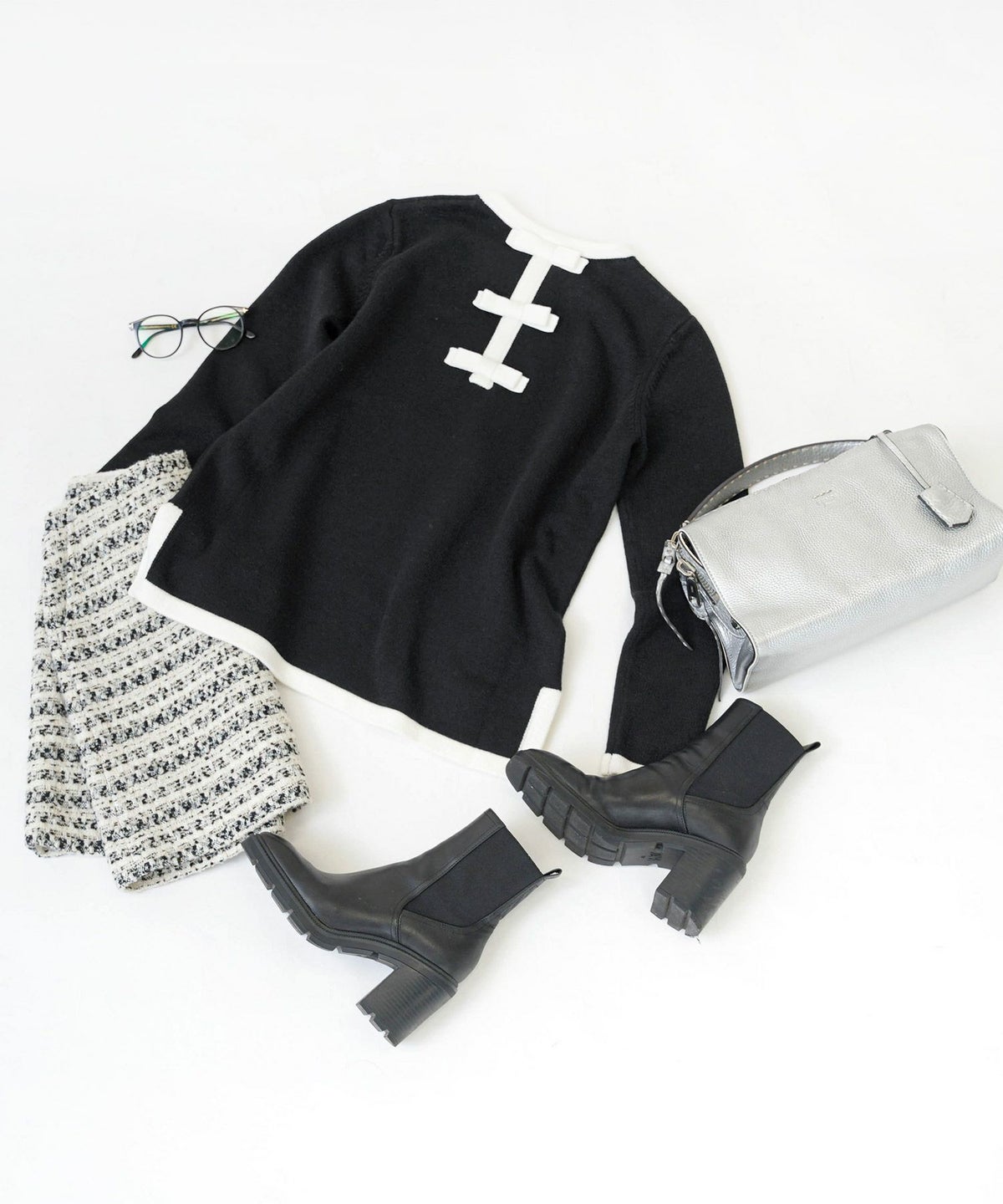 手洗い可/トップス/ニット/バイカラー/配色/バックリボン/スリット/大人/可愛い/上品