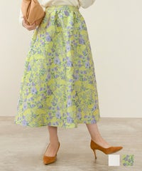 ボトムス スカート フレア ロング ジャガード 花柄 フラワーモチーフ 凹凸 大人 可愛い 上品 フラワー ジャガード ふんわり スカート Liala×PG