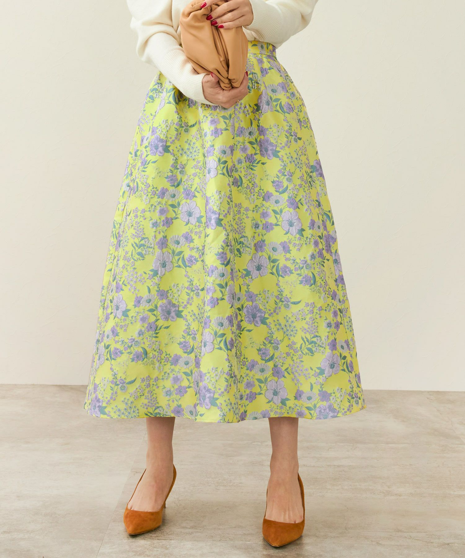 2点以上で半額クーポン対象 フラワー ジャガード ふんわり スカート