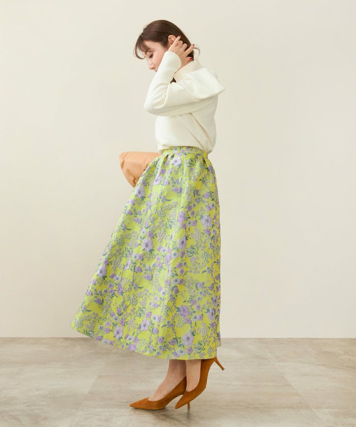 ボトムス/スカート/フレア/ロング/ジャガード/花柄/フラワーモチーフ/凹凸/大人/可愛い/上品