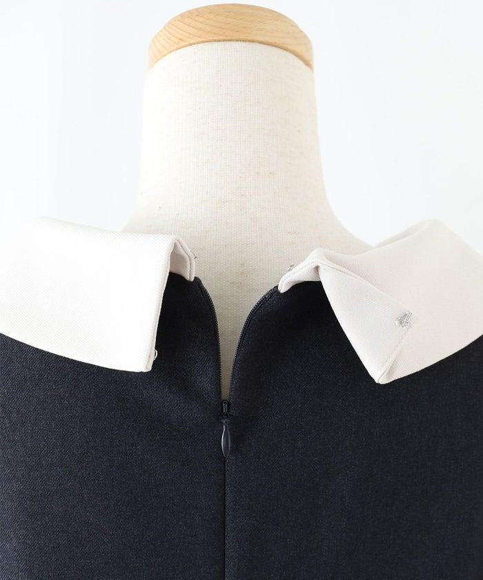 ドレス/ロールカラー/Aライン/ベージュ/オールネイビー/チャコール/ネイビー/ブラック/フリー