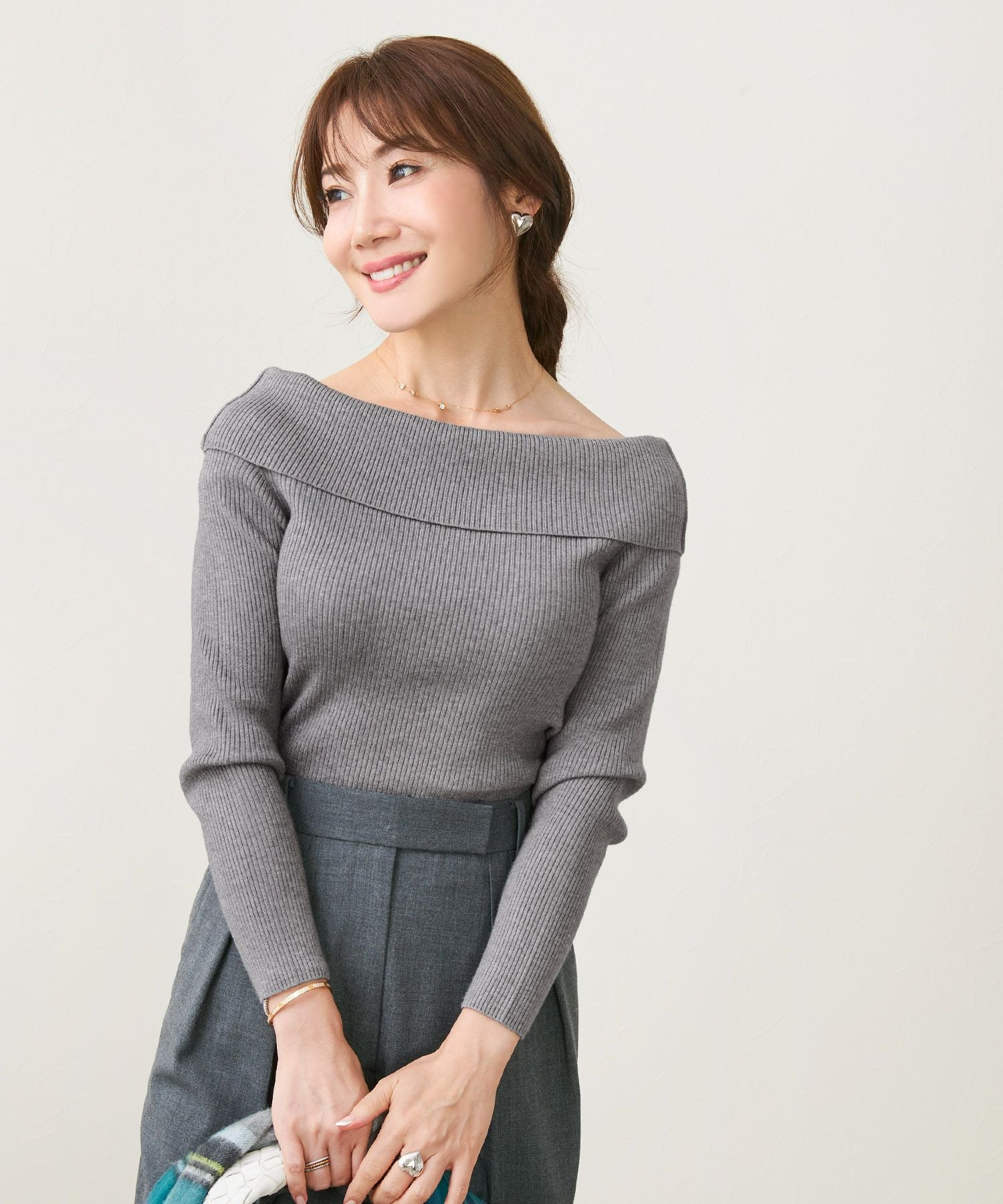 yonfa コットンカシミヤリブニット　gray YONFA / コットンカシミヤハーフスリーブリブニット (gray)