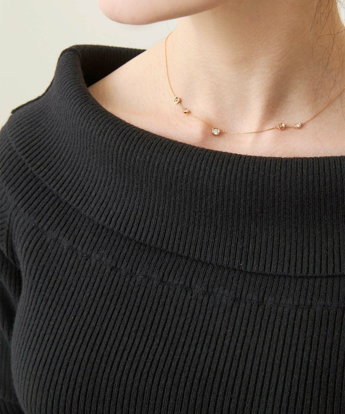 手洗い可/トップス/オフショルダーネック/リブニット/上品/可愛い/フィット/長袖/ハイゲージ/大人可愛い