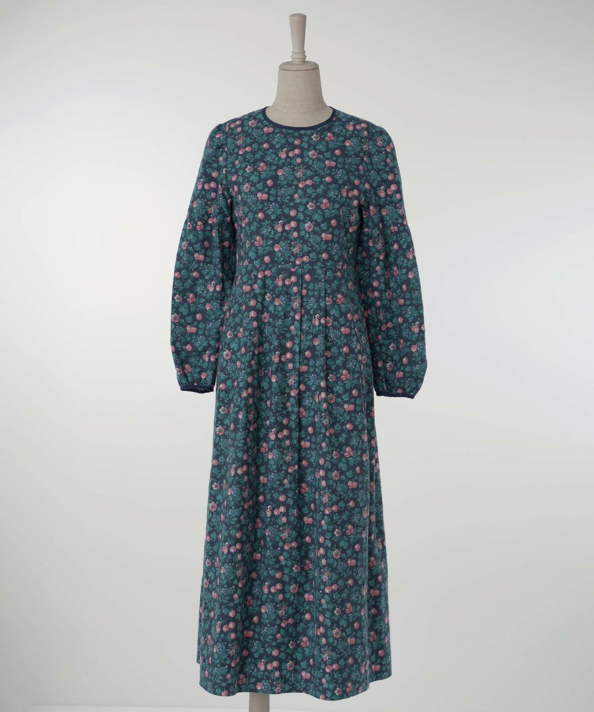 レディース/ワンピース/リバティ/木の実/Aライン/微起毛/長袖/秋/冬/ボルドー/ネイビー/ブラック