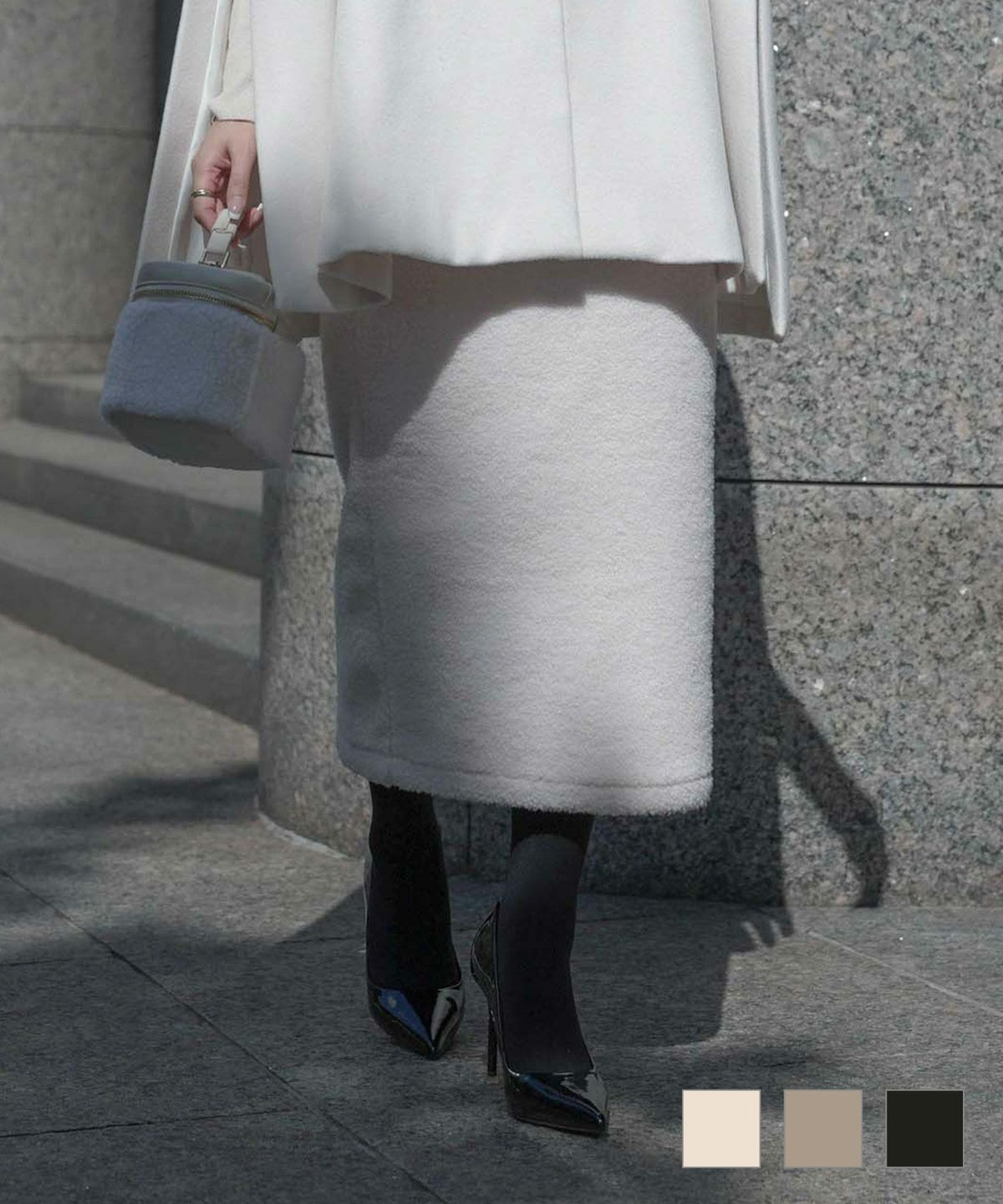 もこもこ プードル ペンシル スカートス HUIT アイボリー/モカ/ブラック