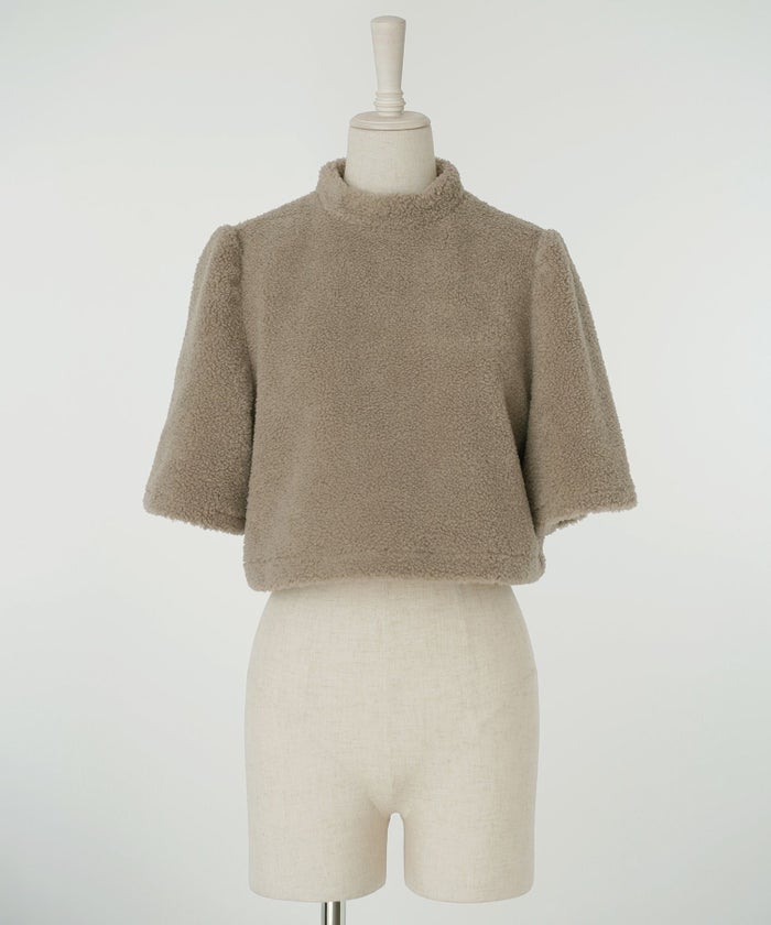 レディース/トップス/ボア/プードル/トレンド/セットアップ/ショート丈/五分袖/春/秋/冬/アイボリー/モカ/ブラック