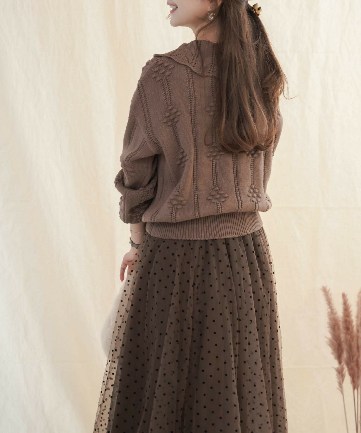 フラワー柄 スカラップ ハーフジップ ニット le reve vaniller 全5色