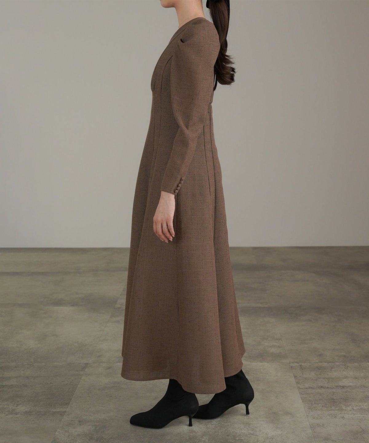 ワンピース/ツイード/ライク/フィット＆フレアー/ダークブラウン/チャコール/S/M