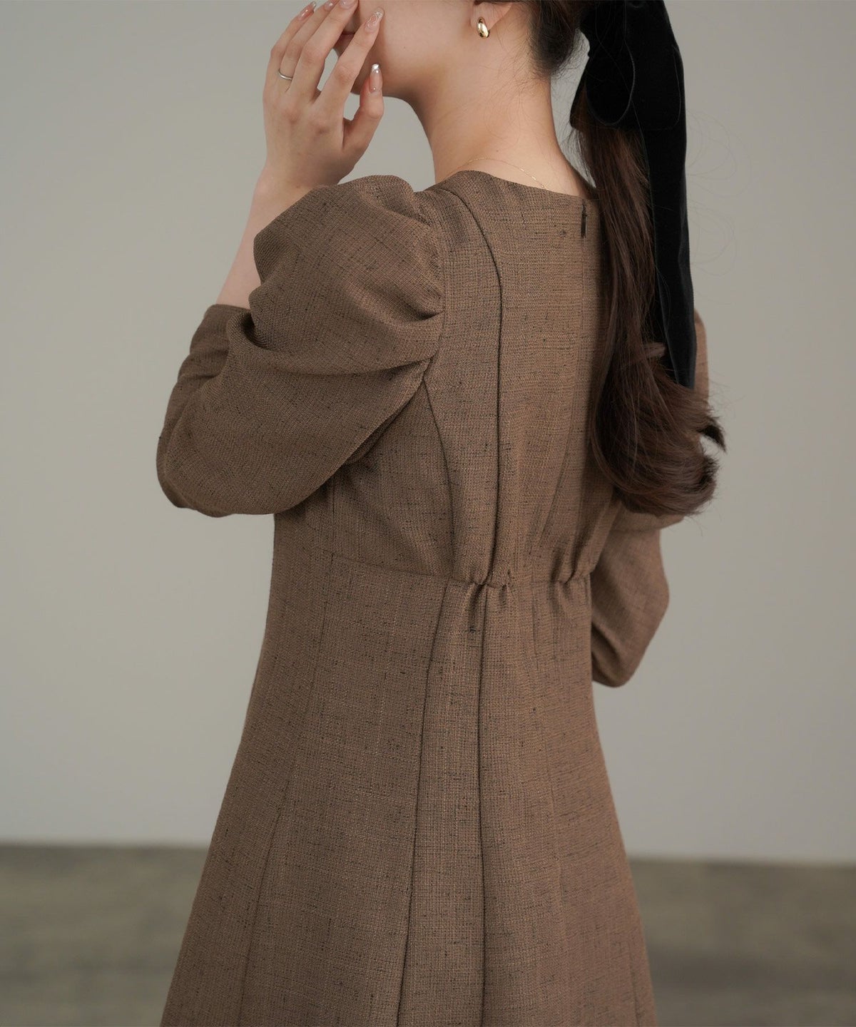 ワンピース/ツイード/ライク/フィット＆フレアー/ダークブラウン/チャコール/S/M