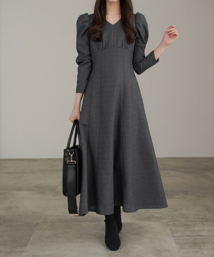 ワンピース/ツイード/ライク/フィット＆フレアー/ダークブラウン/チャコール/S/M