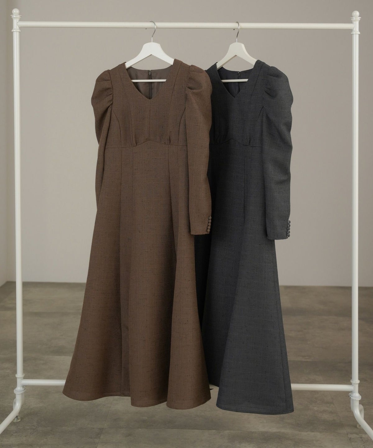 ワンピース/ツイード/ライク/フィット＆フレアー/ダークブラウン/チャコール/S/M