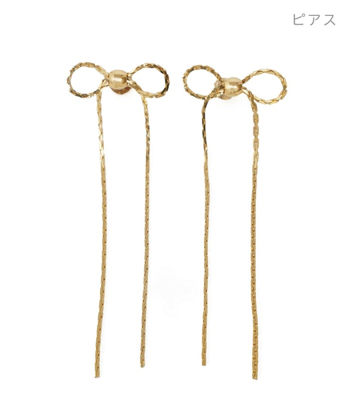 ロング リボン ピアス イヤリング Long Ribbon Pierce Earring 真鍮 チタンポスト ゴールド 華奢 大人可愛い ロング リボン ピアス イヤリング Long Ribbon Pierce Earring （Liala）