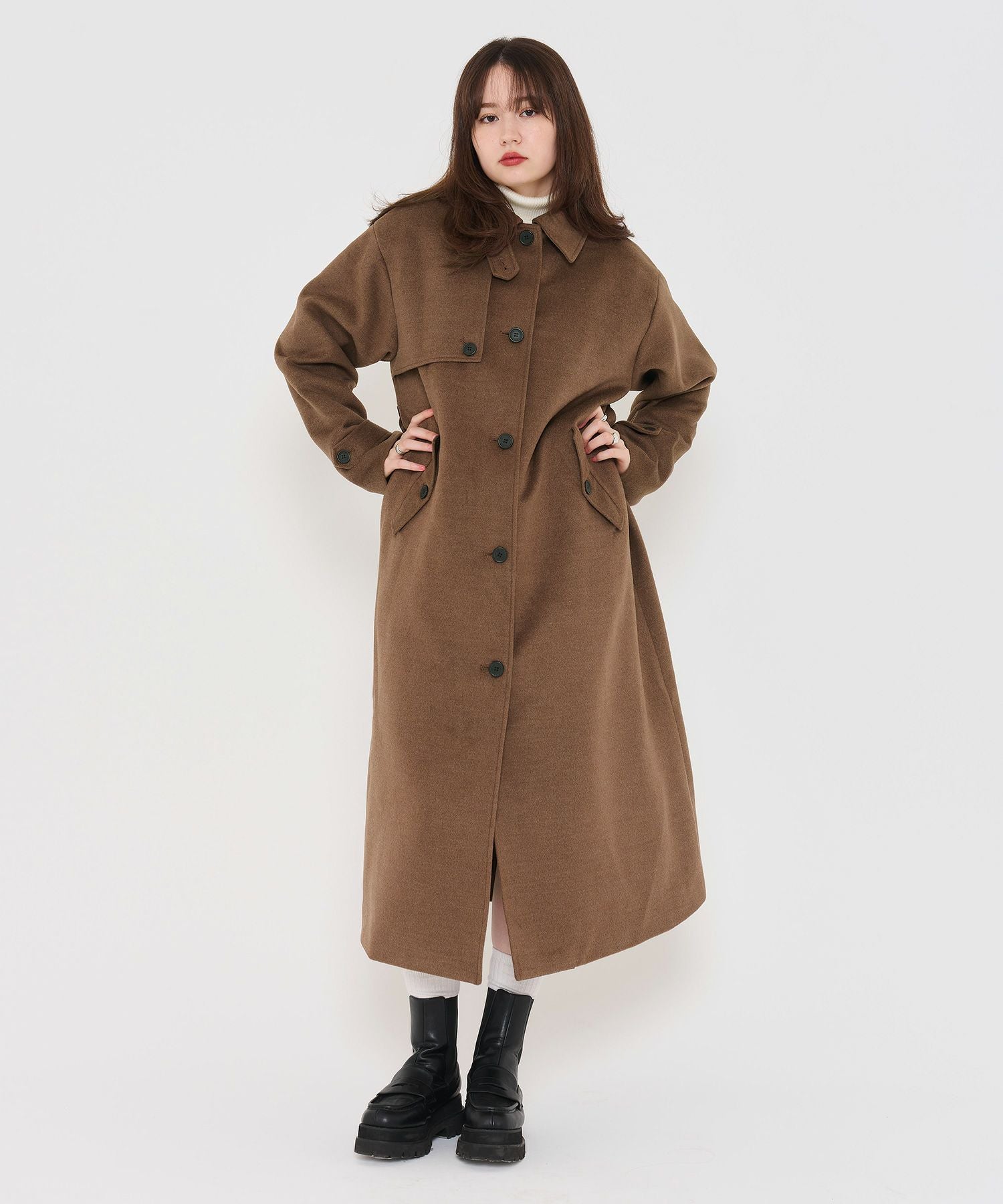 Special-Price-SALE ウールライク スタンドカラーロングコート TINA