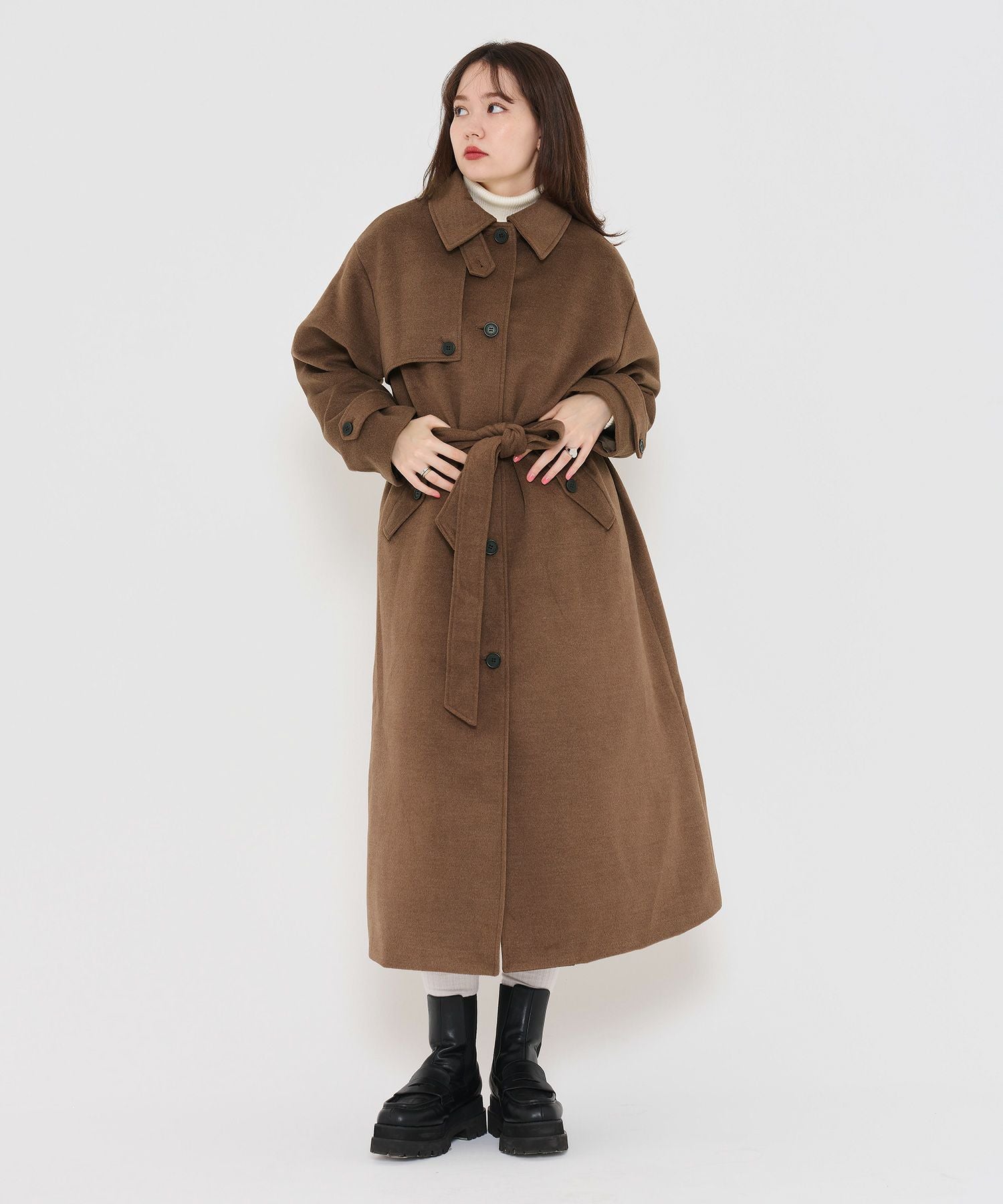 Special-Price-SALE ウールライク スタンドカラーロングコート TINA