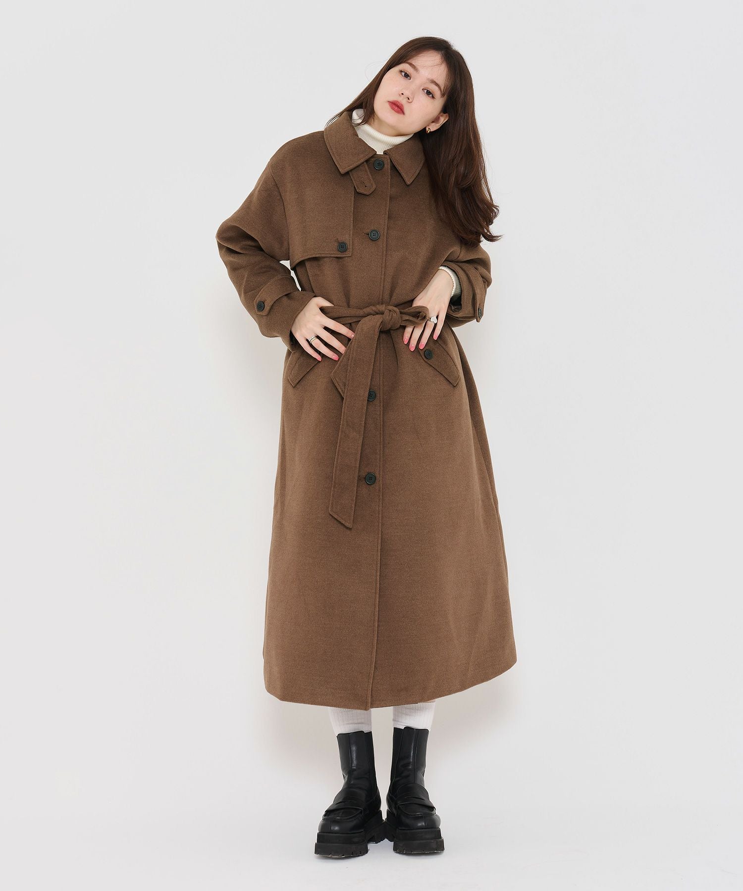 Special-Price-SALE ウールライク スタンドカラーロングコート TINA