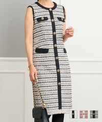 配色mixツイード金ボタンワンピースPrimaScherrer全3色｜psc341-0770【1】