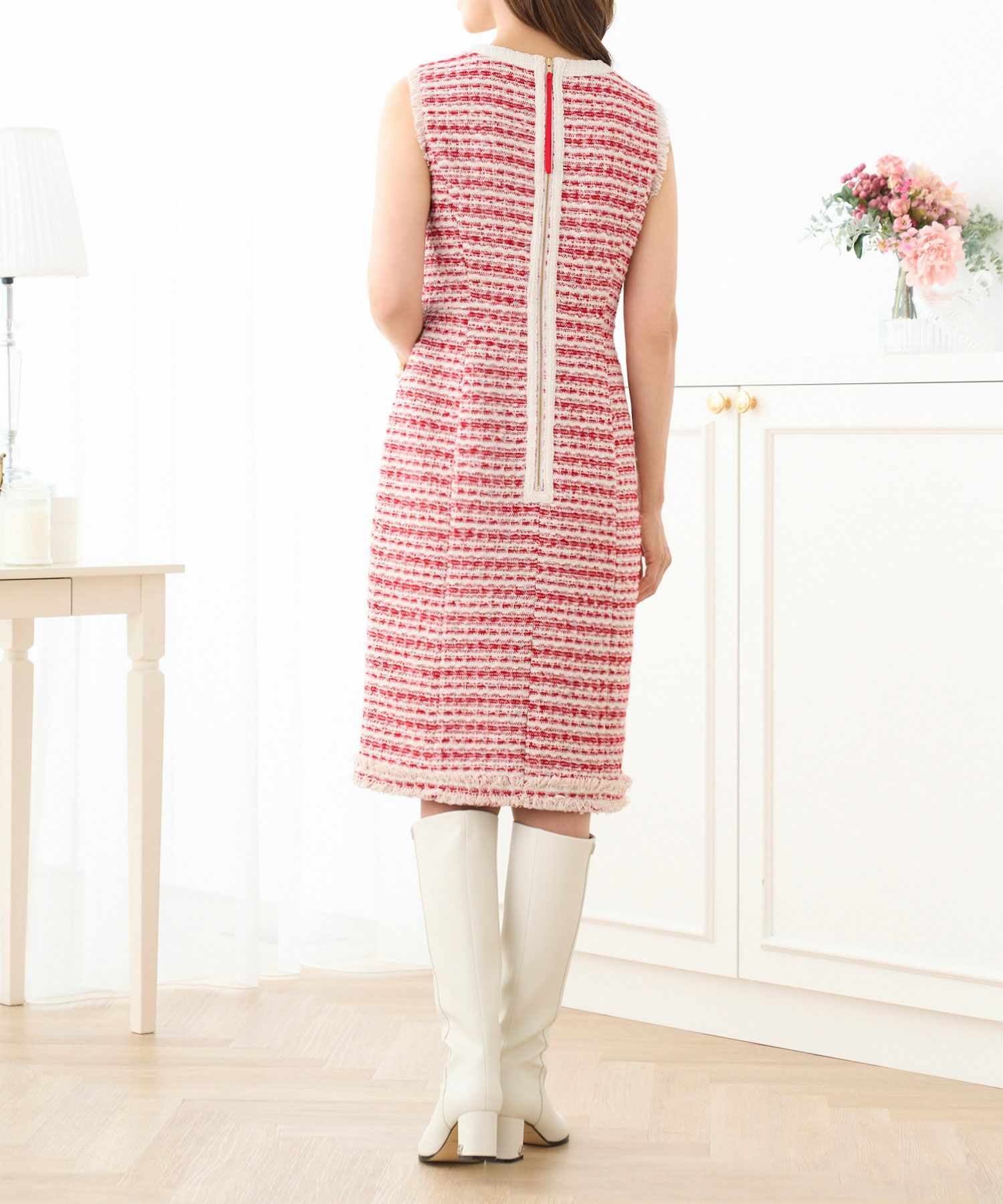 配色 mixツイード 金ボタン ワンピース Prima Scherrer 全3色｜psc341