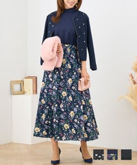 ワンピース ドッキング 無地 プリント 花柄 フラワー レース フレア ノースリーブ ミックス ネイビー ブラック 黒 S M 春 秋 冬 プリント ・ レースコンビ ジャージ ワンピース Prima Scherrer