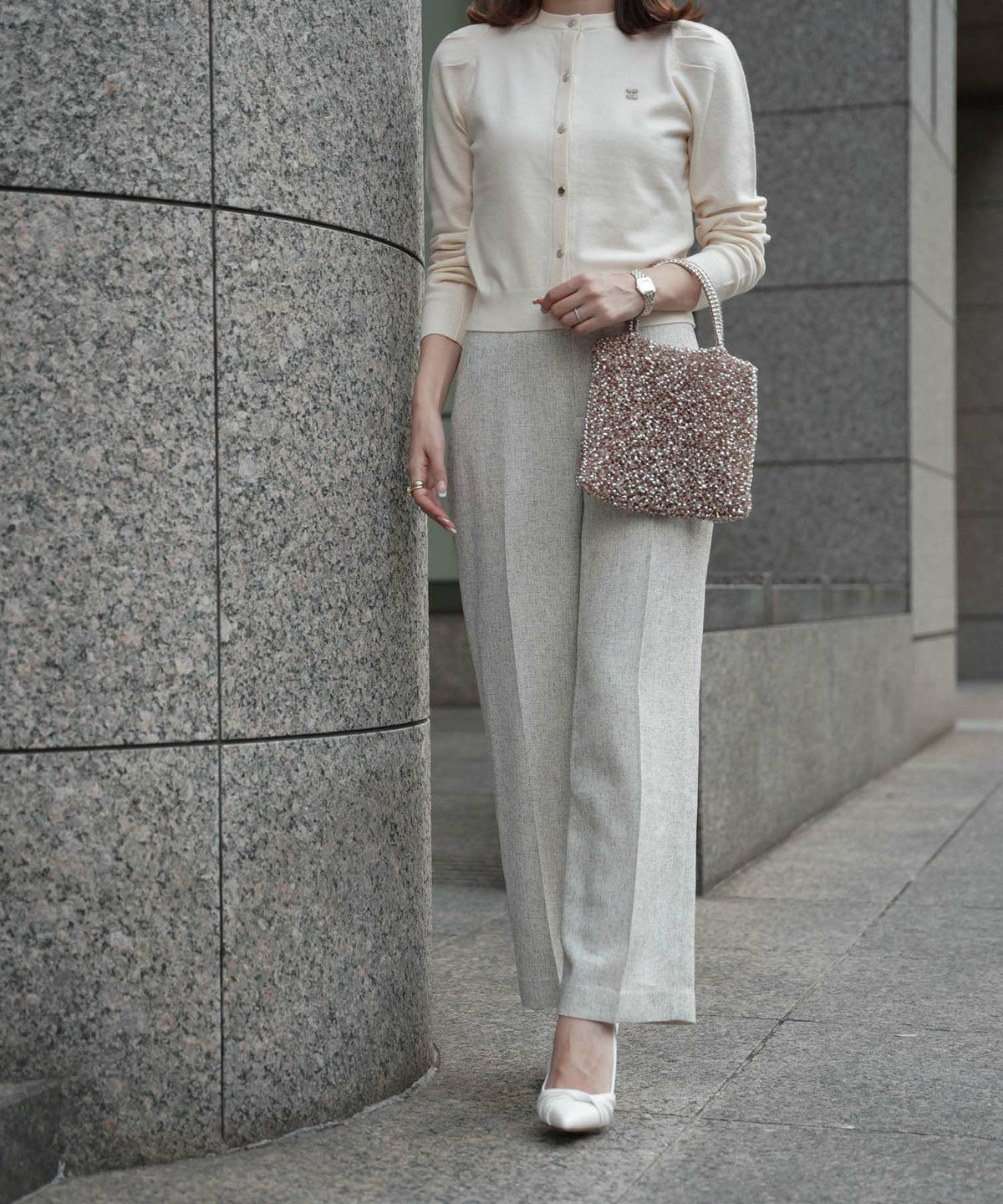 レディース/トップス/ニット/カーディガン/ワッペン/チェリー/春/秋/冬/長袖/アイボリー/ピンク/ブラック/S/M