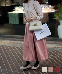 スカート フレア マットサテン アイボリー ピンクベージュ レッド S M ボリューム フレア スカート  HUIT