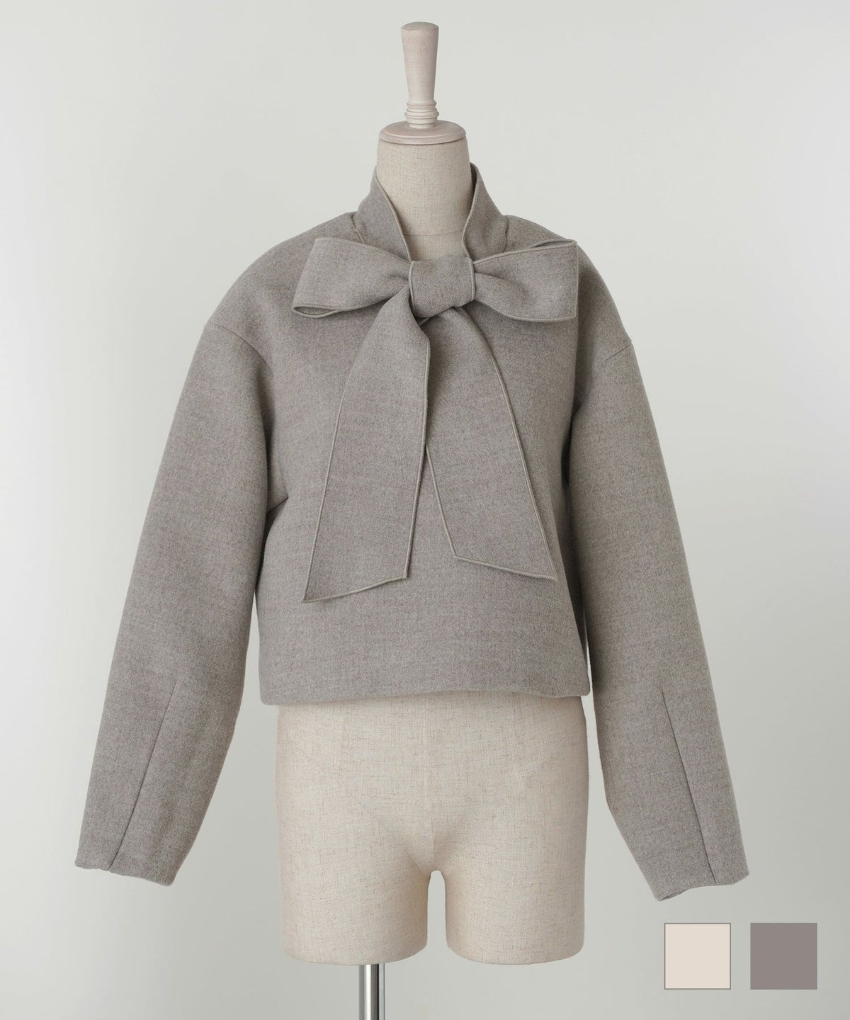 ウール混 リボン トップス HUIT アイボリー/グレー