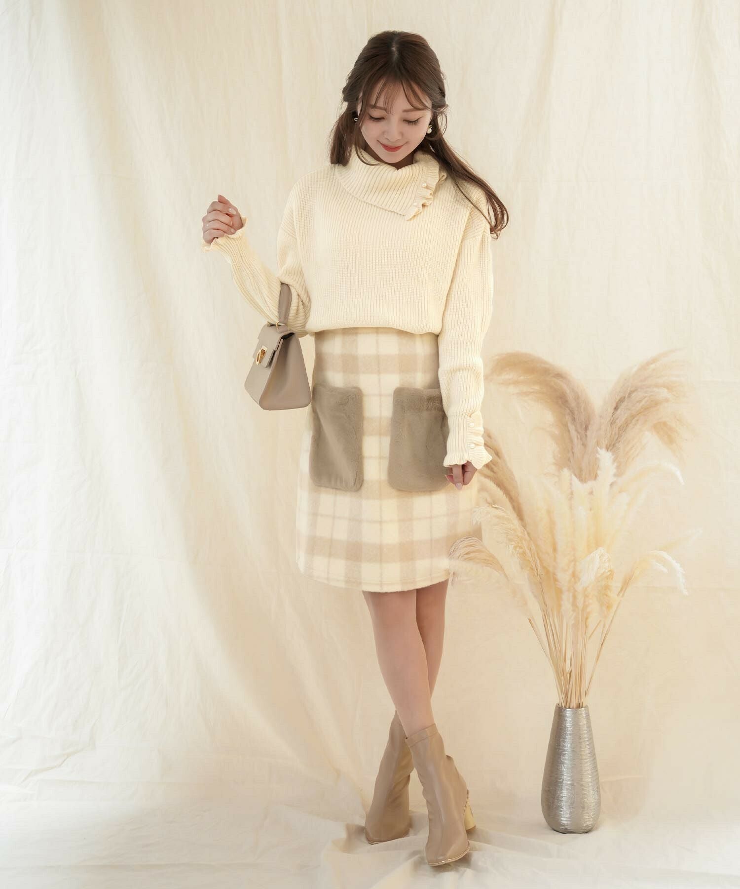 OUTLET-SALE ポケット ファー タイト スカート le reve vaniller 全2色