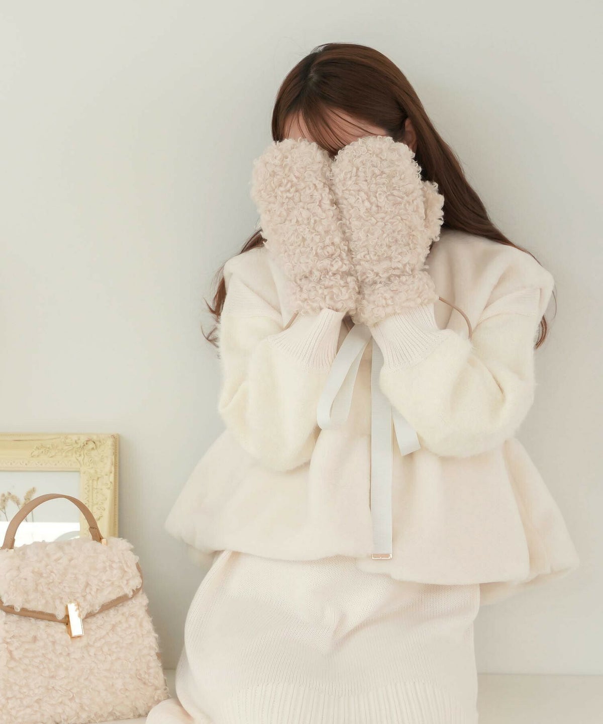 レディース/グッズ/小物/手袋/ミトン/ボア/ストラップ/指先/穴/ボタン/秋/冬/クリスマス/お正月/雪/スマホ/プードルボア