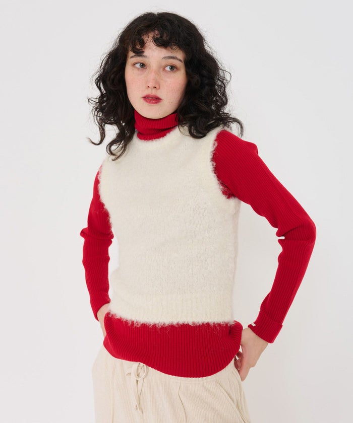 起毛/ベスト/コンパクト/アイボリー/ピンク/ブラック