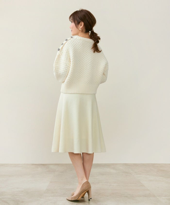 トップス/ニット/プルオーバー/ビジュー/かのこ編み/肉厚/長袖/冬/可愛い/上品/大人