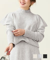手洗い可 トップス ニット ハイネック 長袖 肩タック ボリュームスリーブ 大人 可愛い タックボリュームスリーブ ハイネック ニット Liala×PG