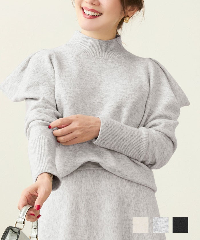 手洗い可 トップス ニット ハイネック 長袖 肩タック ボリュームスリーブ 大人 可愛い タックボリュームスリーブ ハイネック ニット Liala×PG