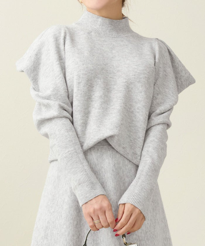 手洗い可/トップス/ニット/ハイネック/長袖/肩タック/ボリュームスリーブ/大人/可愛い