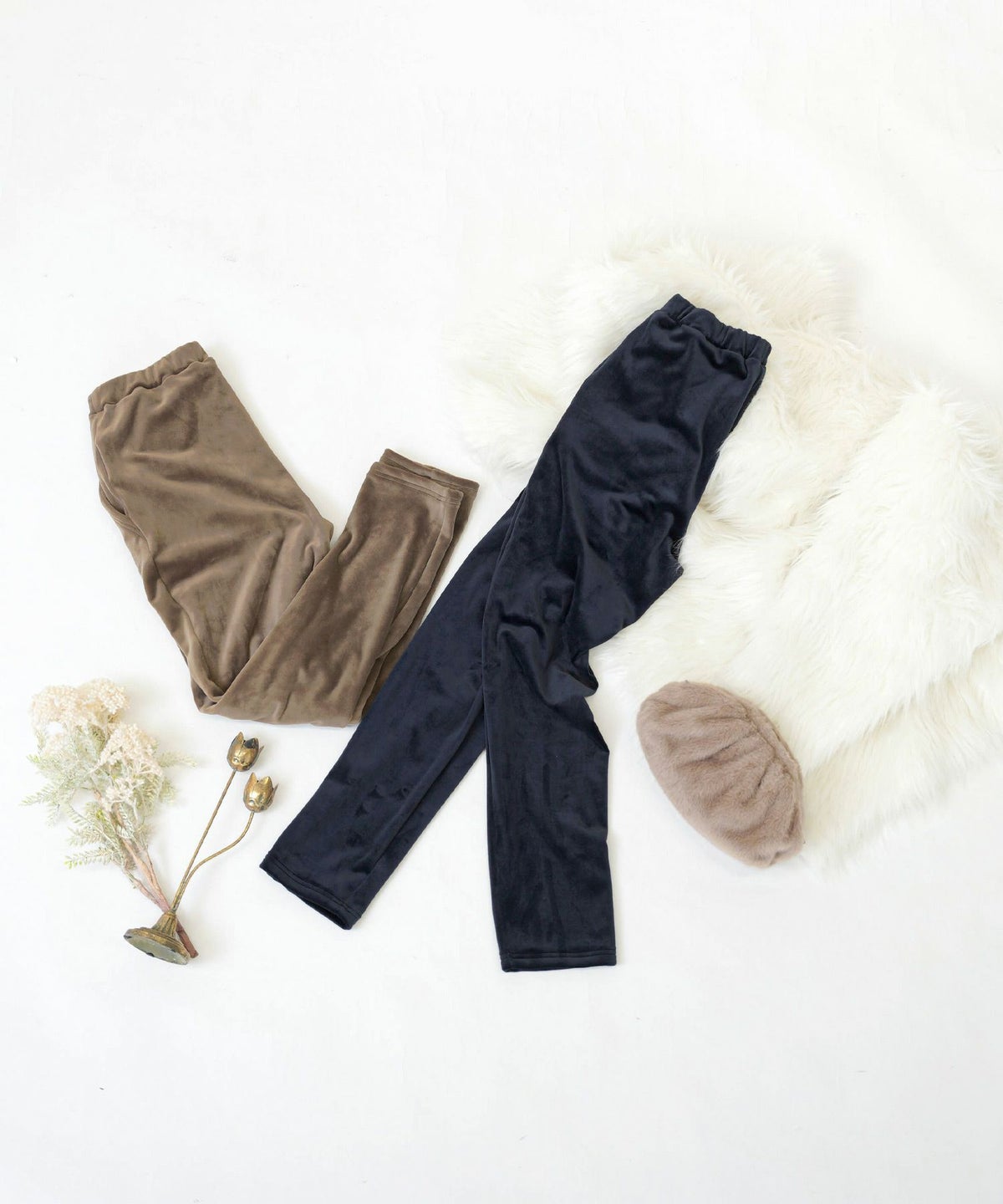 手洗い可/ボトムス/パンツ/ボンバーヒート/裏毛/裏起毛/あたたか/ベロア/大人/上品/可愛い