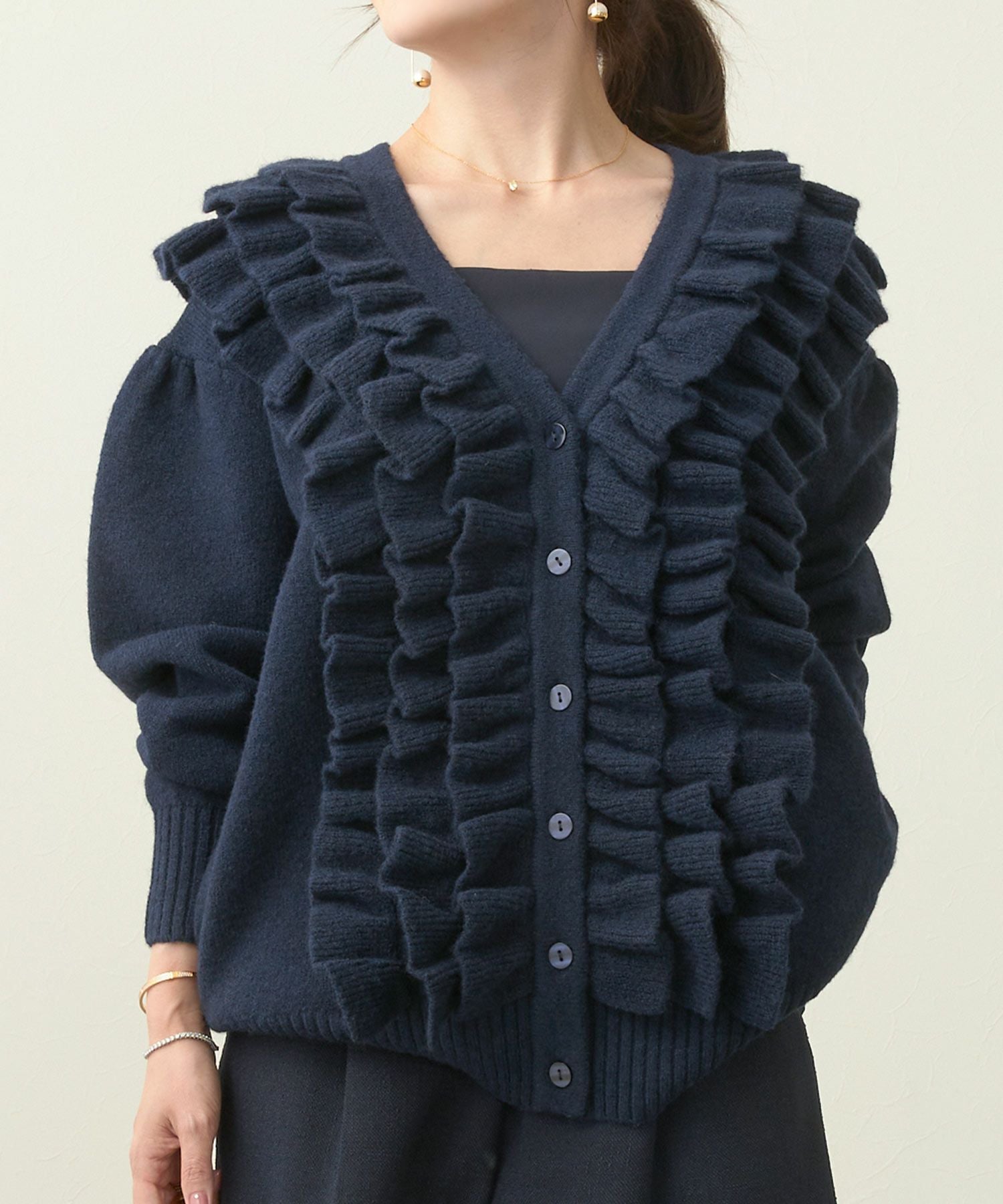 フリル Vネック ニット カーディガン