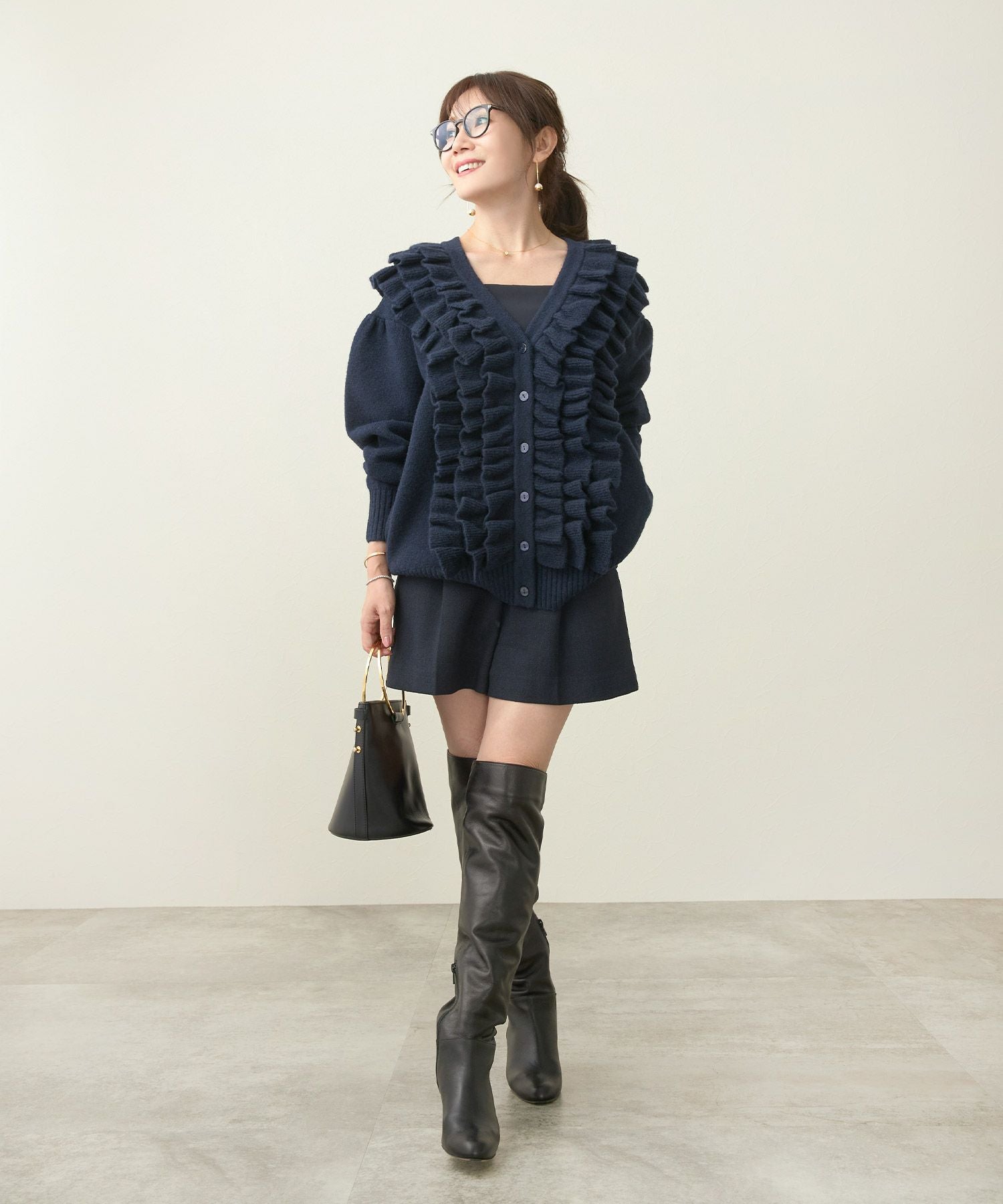 フリル Vネック ニット カーディガン