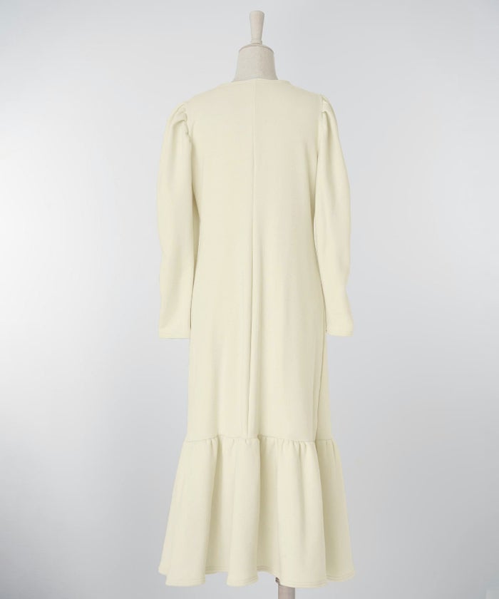 レディース/ワンピース/ボンバーヒート/パワーショルダー/マーメイドシルエット/長袖/ロング丈/秋/冬/チャコール/ライトグレー/ブラック