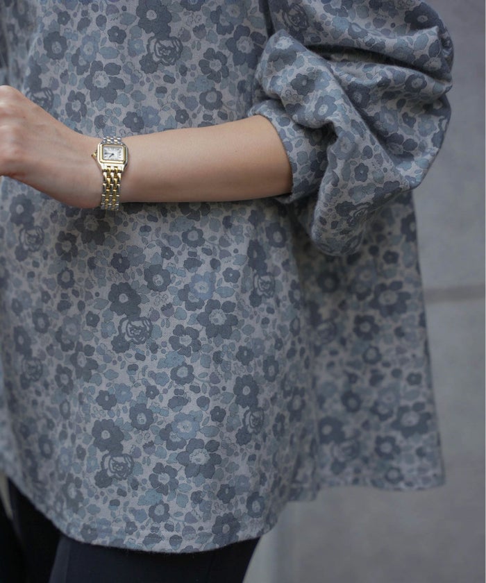 レディース/トップス/リボン/ボウタイ/2way/リバティ/ブラウス/春/秋/冬/パフスリーブ/長袖/ブルーグレー/オレンジ