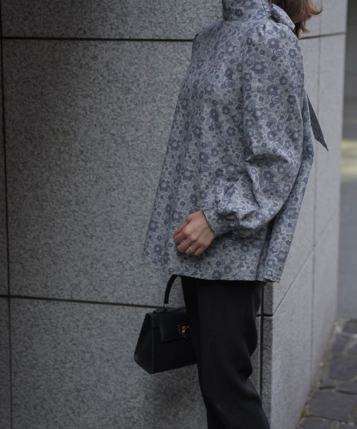 レディース/トップス/リボン/ボウタイ/2way/リバティ/ブラウス/春/秋/冬/パフスリーブ/長袖/ブルーグレー/オレンジ