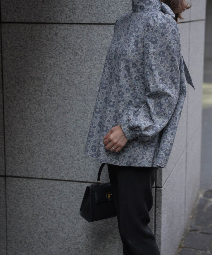 レディース/トップス/リボン/ボウタイ/2way/リバティ/ブラウス/春/秋/冬/パフスリーブ/長袖/ブルーグレー/オレンジ