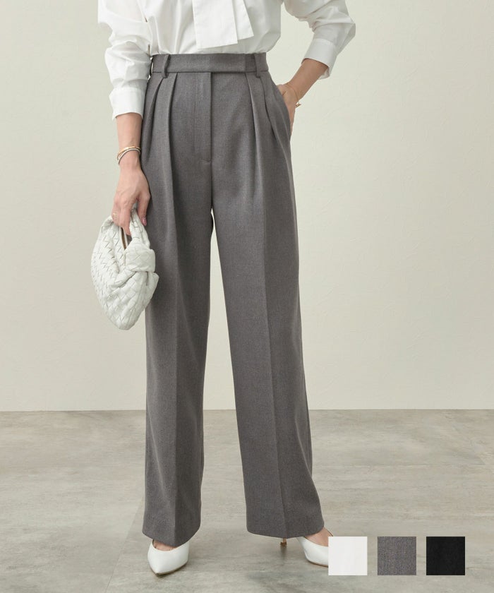 新色追加 手洗い可 パンツ レディース ワイド きれいめ オフィス 大人 かわいい 美脚 グレー 黒 ジョイントスペース タック ワイド パンツ Liala×PG