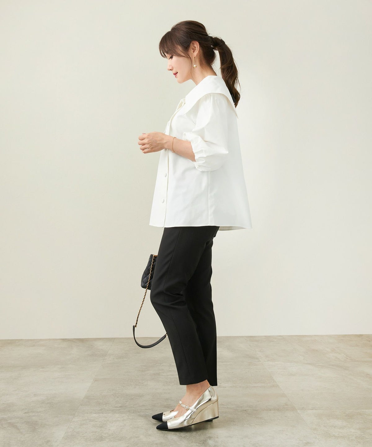 手洗い可/トップス/ブラウス/アシンメトリー/BIGカラー/襟付/リボン/上品/大人/可愛い