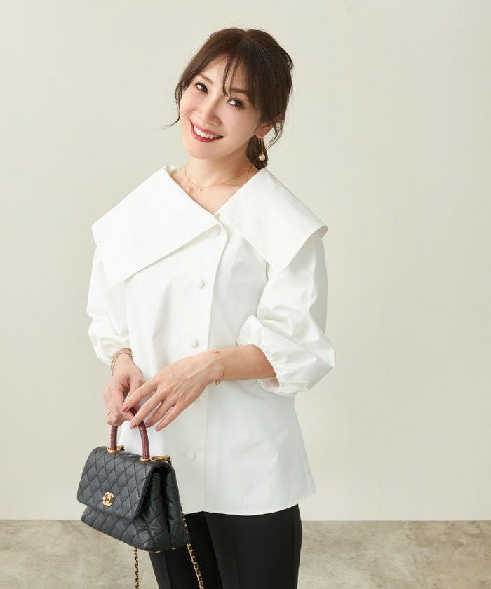 手洗い可/トップス/ブラウス/アシンメトリー/BIGカラー/襟付/リボン/上品/大人/可愛い