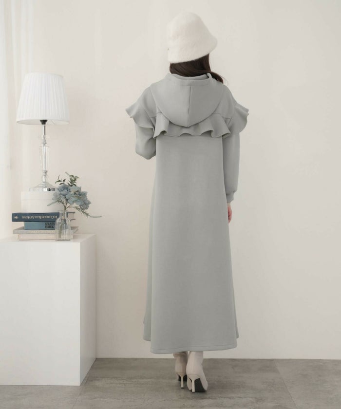 レディース/カット/ワンピース/ロング/リラックス/ワンマイル/フード/フーディ―/ポケット/自宅/お出かけ/カジュアル/フェミニン/エレガント/上品/秋/冬/春/ブルーグレー/ネイビー