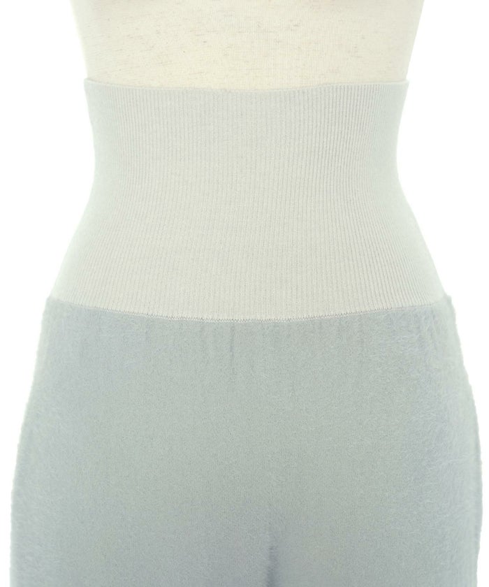 レディース/ニット/パンツ/ルームウェア/ワンマイル/パジャマ/寝巻/腹巻き/リブ/シャギー/配色/バイカラー/アイボリー/ピンク/ブルーグレー/秋/冬/春