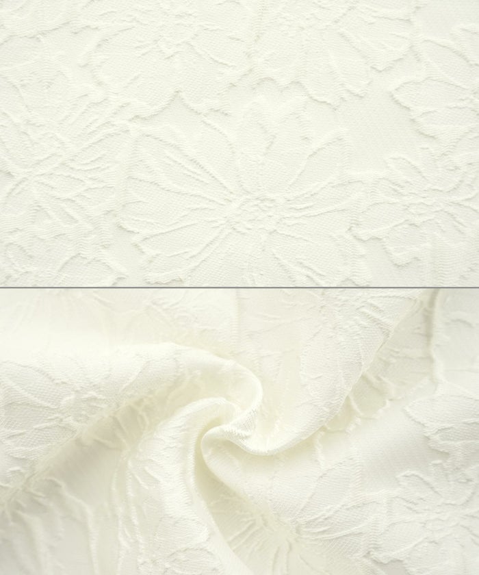 トップス/ブラウス/ジャガード/ワッフル/花柄/フラワー/ペプラム/パール/フレア/コクーンスリーブ/8分袖/春/秋/冬/ホワイト/アイボリー/ネイビー/ブラック